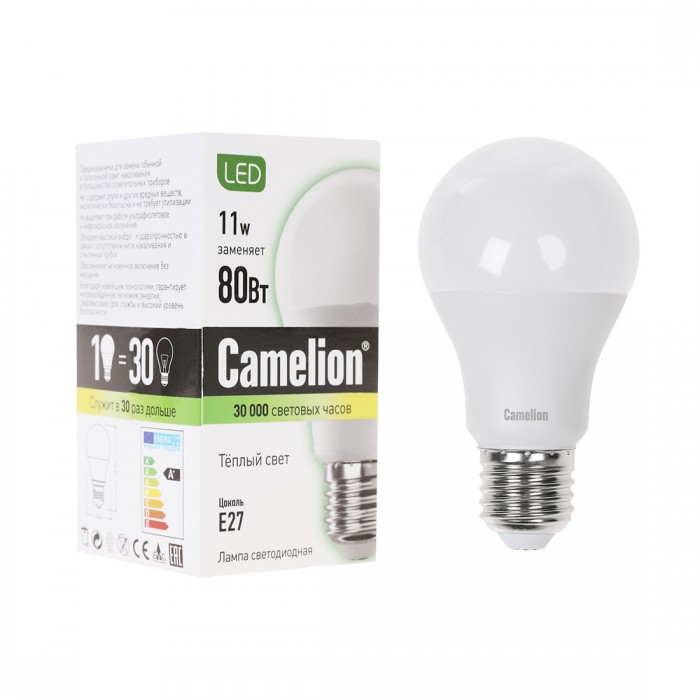 Эл. лампа светодиодная Camelion LED11-A60/830/E27, Тёплый